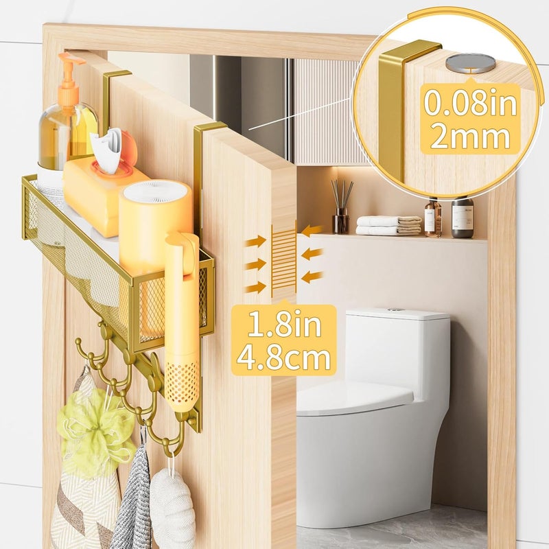 Kaiferty Over The Door Hooks Organizer,Over Door Hanger Towel Rack Mesh Basket with 12 Hooks,Back of Door Storage Organizer for Bedroom,Bathroom,Kitchen,Office(Gold) - Image 5